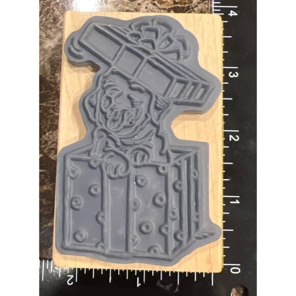 2013 Stampendous Wood-Mounted Rubber Stamp M306 Puppy Present Christmas - Picture 2 of 4